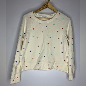 Wildfox‎ Cream Colorful Heart Print Crop Sweatshirt Small CP9011